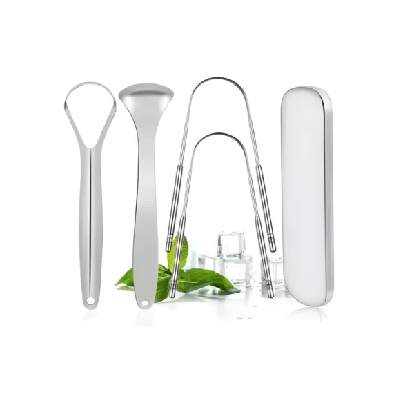 4 Pieces Stainless Steel Tongue Scraper Set