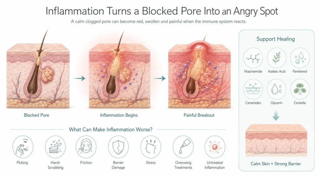 Inflammation Turns a Blocked Pore Into an Angry Spot