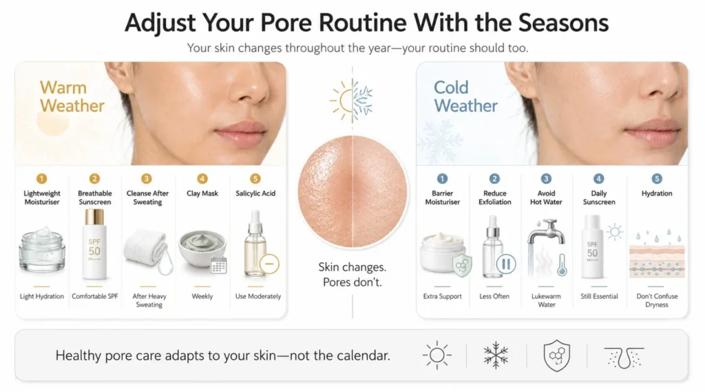 Seasonal changes and pore visibility